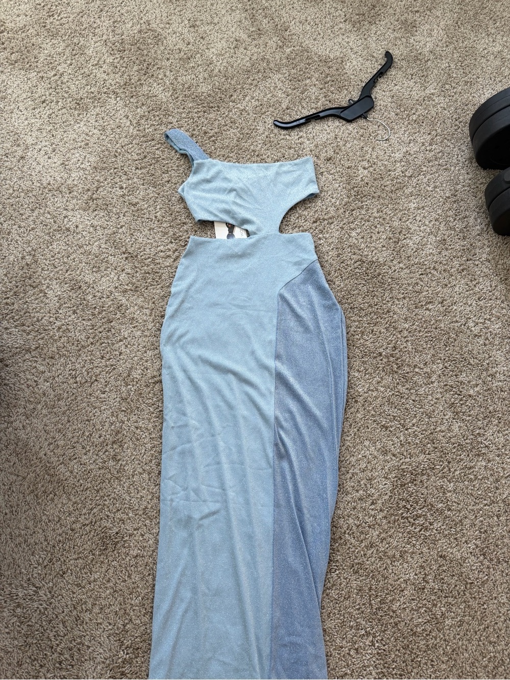 Naked Wardrobe One-Shoulder Cutout Maxi Dress in Light Blue (fits like S) tag L
